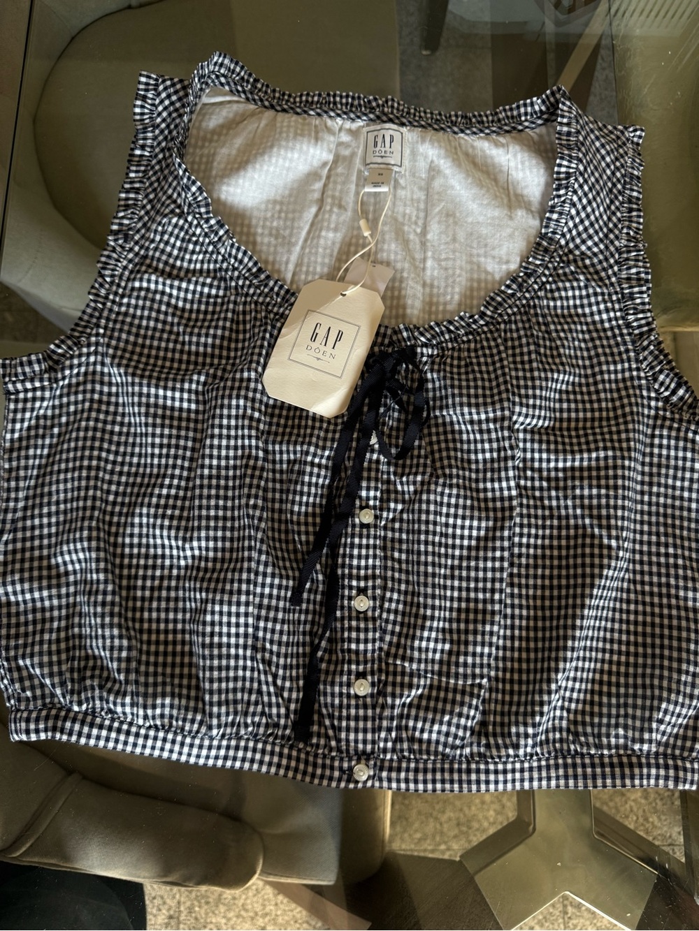 GAP Black and White Gingham Tie-Front Sleeveless Top - Picture 8 of 8